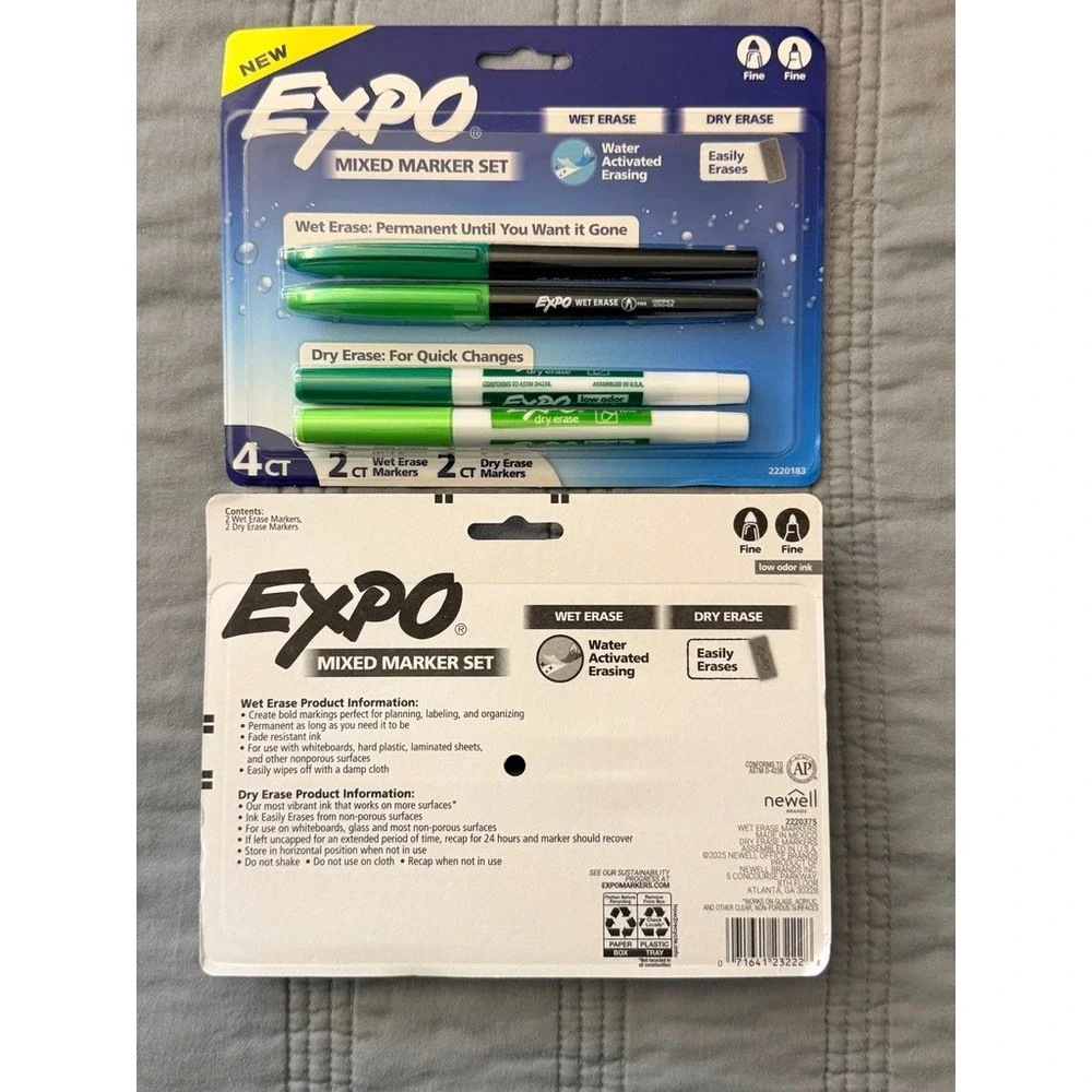 2 pack Expo Mixed Marker Set 4‎ Count Green NWT Wet & Dry Erase Fine Tip 2220183